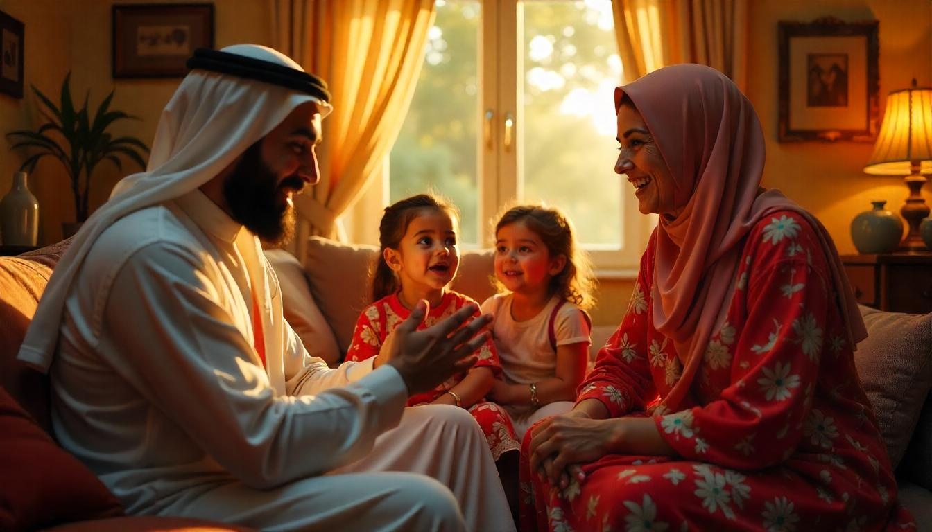Famille jouant ensemble dans le salon sans écrans, créant des moments complices et authentiques